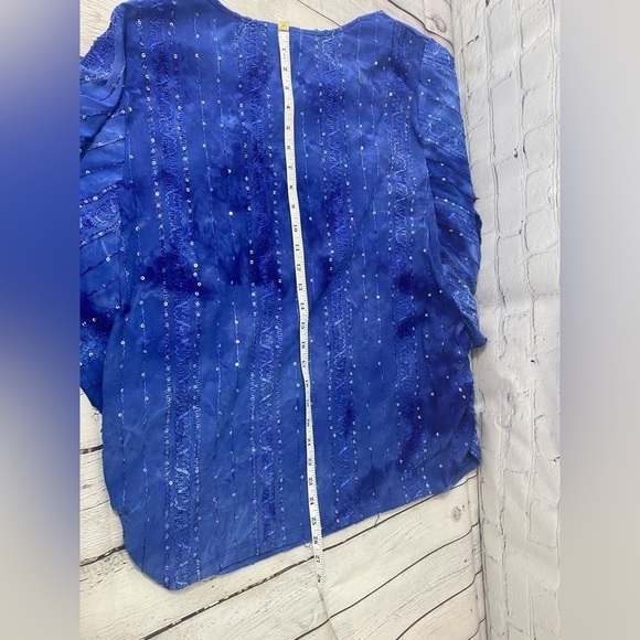 JM Collection Womens Plus Size 3X Royal Blue Kimono Boxy Blouse Flutter Sleeves - Picture 3 of 8